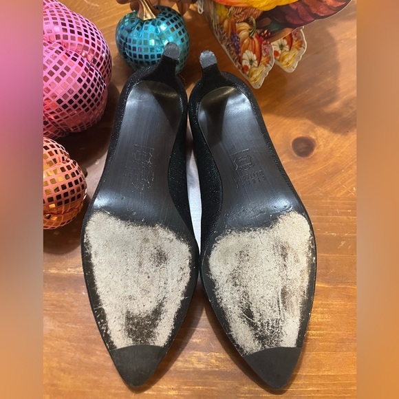 Stuart Weitzman Textured Saffiano Leather Black Heels Slip On Pump Size 7.5M - Picture 14 of 16